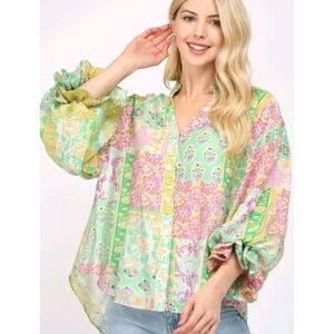 Fate Top Small Puff Sleeve Patchwork Mixed Floral‎ Boho Cottage Core Festival